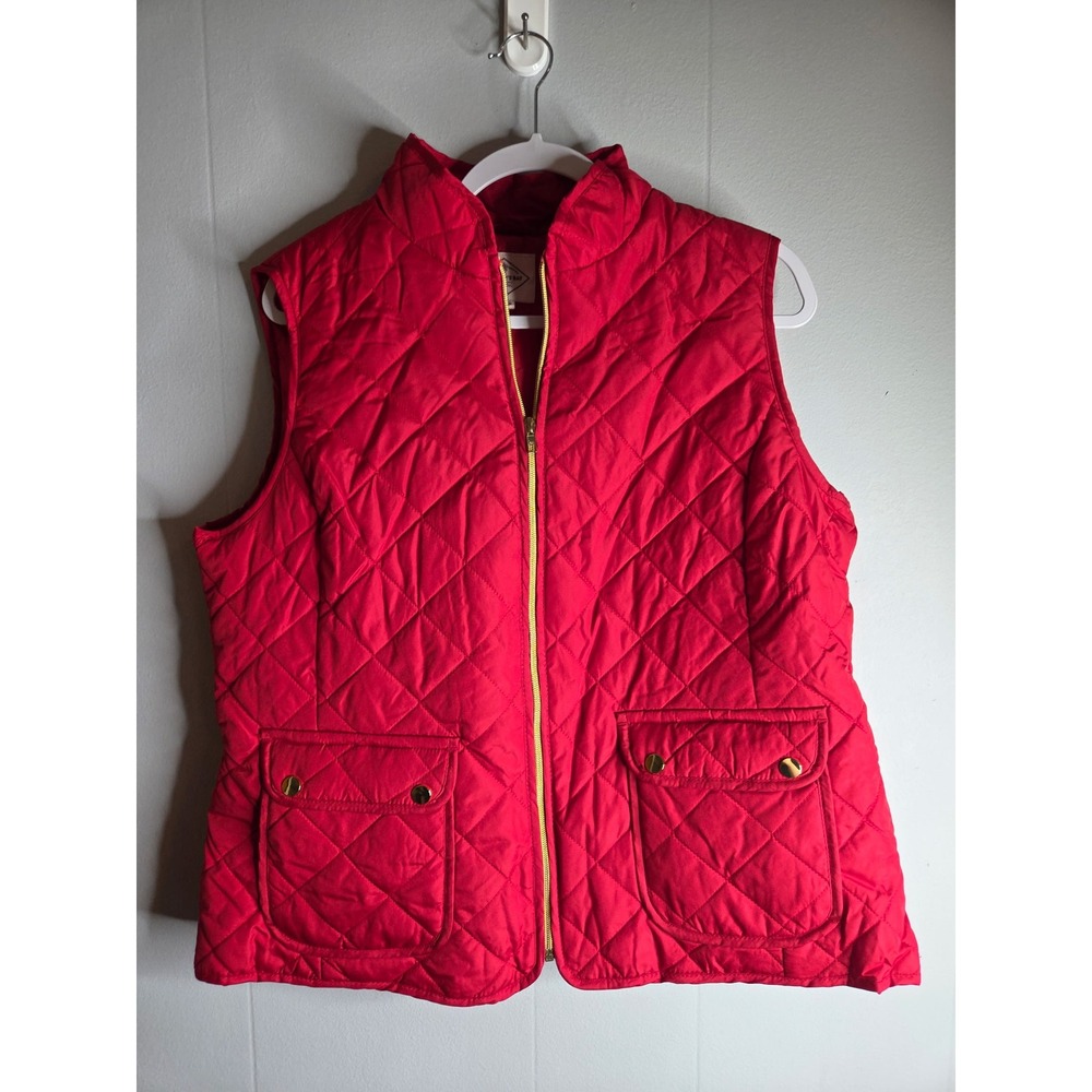 St Johns Bay Womens XL Red Quilted Full Zip Puffer Vest Gold Hardware 2098